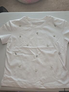 Womens White Embellished Letter Tee